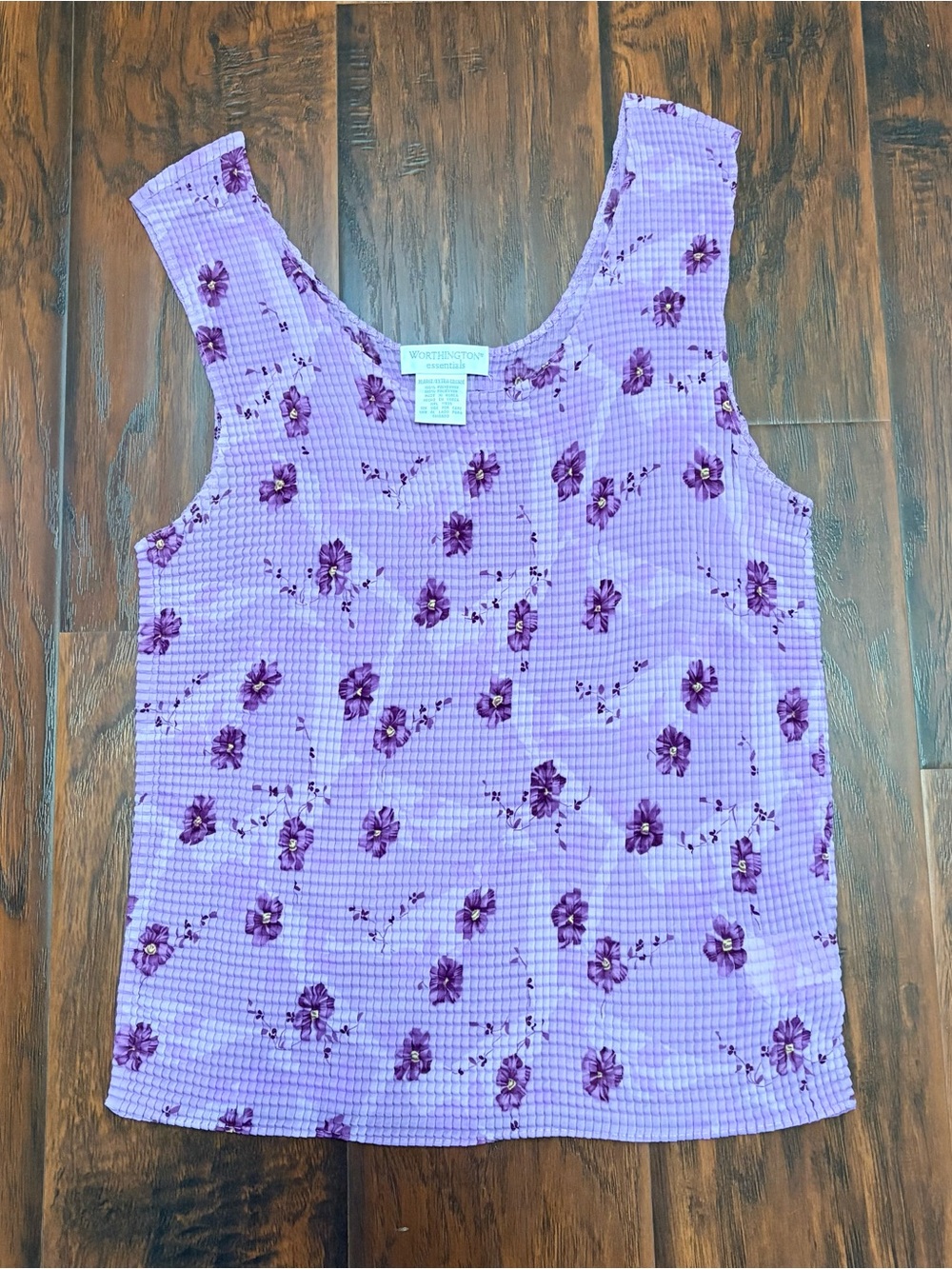 Worthington Essentials Purple Floral Textured Sleeveless Blouse Size XL